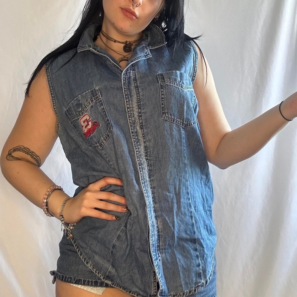 Vintage Chase Authentics Dale Earnhardt Racing Button Up Denim Vest Top